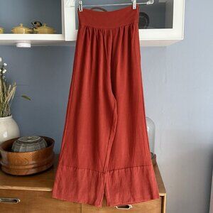 Olympiah Linen Blend Harem Wide Leg Pants Lagenlook Art Red/Orange Boho